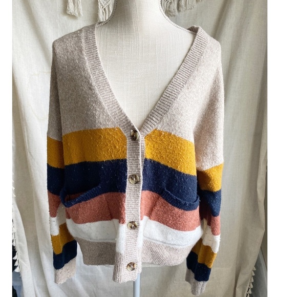 Madewell Kent Staunton Stripe Short Ex-Boyfriend Cardigan, size Medium - Picture 1 of 11